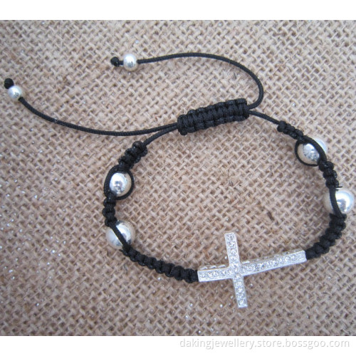 Rhinestone Sideways Cross Bracelet, Shamballa Bracelet, Fashion Jewelry